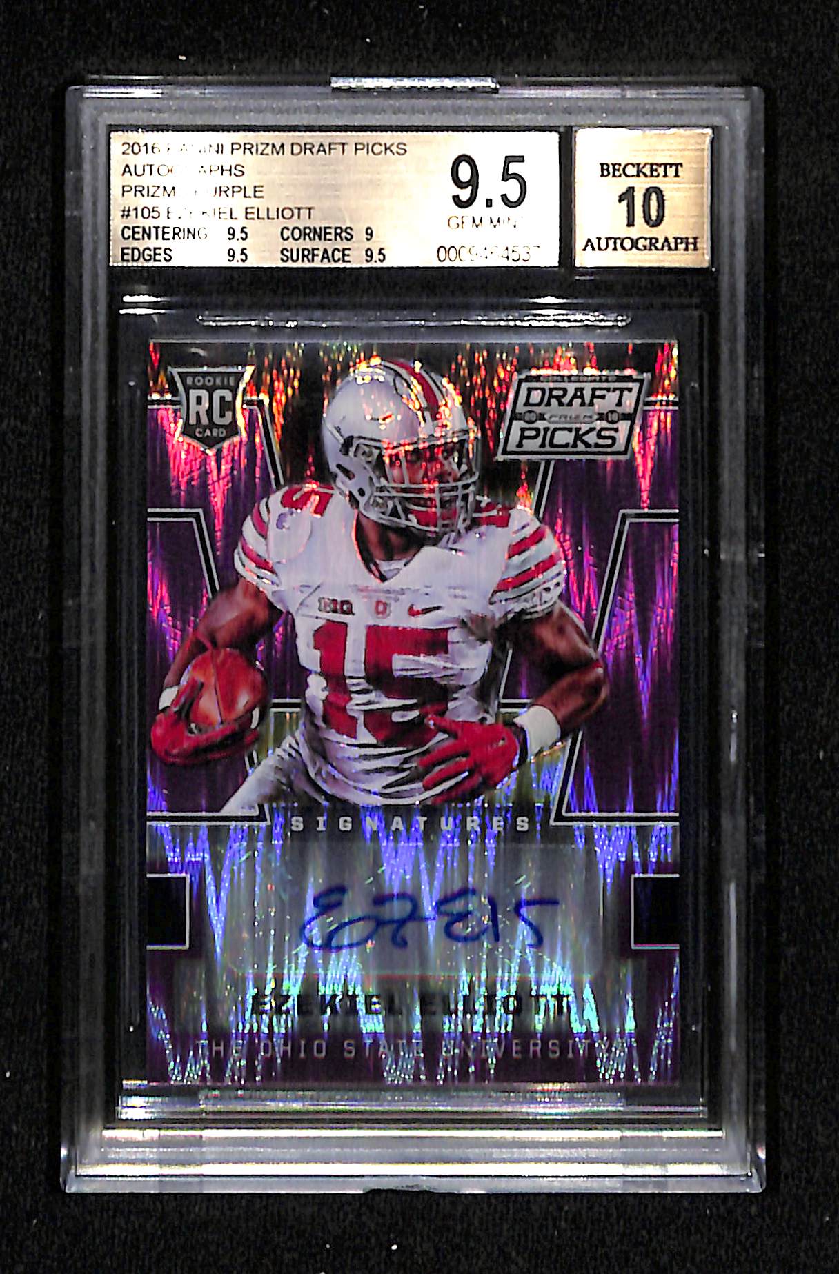 Panini Prizm Draft Picks Purple Autographs Ezekiel Elliott #105 BGS GEM MINT