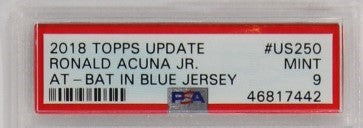 PSA - 2018 - TOPPS UPDATE - #US250 - RONALD ACUNA JR. - AT-BAT IN BLUE JERSEY - MINT 9
