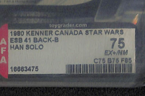 1980 Kenner Canada Star Wars ESB 41 Back-B Han Solo Clear Bubble AFA 75 EX+/NM