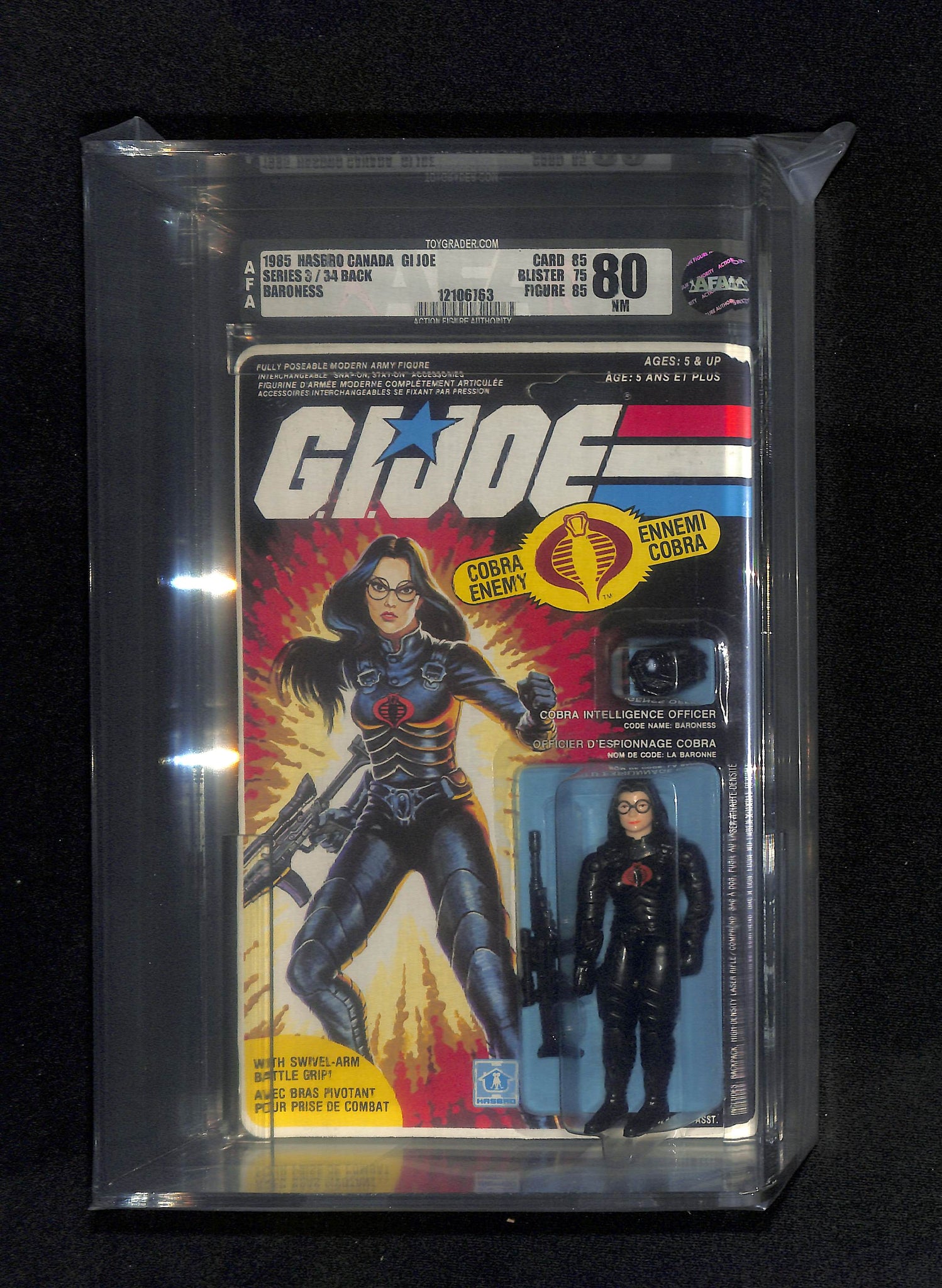 1985 Hasbro Canada GI Joe Series 3/34 back Baroness AFA 80 NM