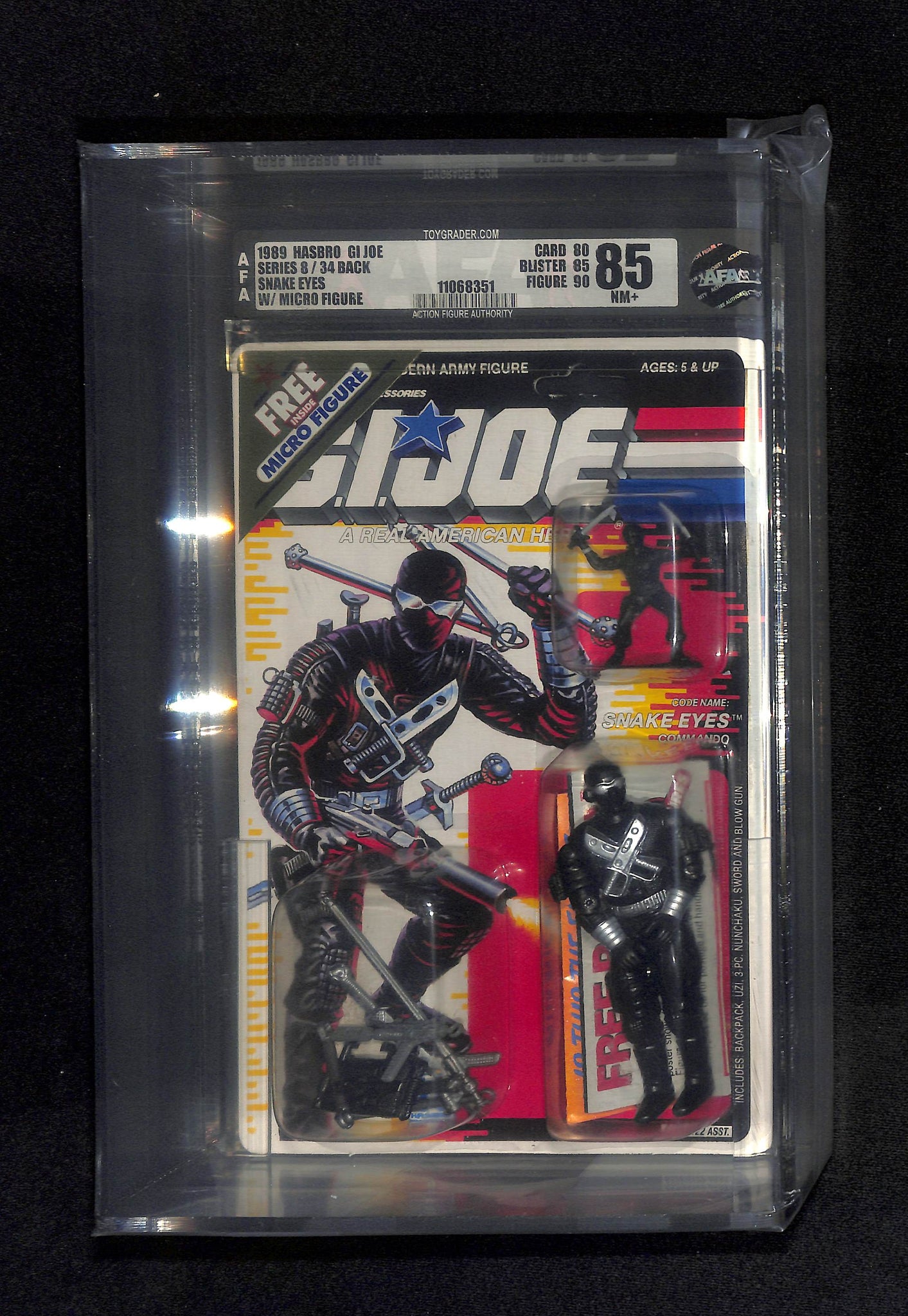 1989 Hasbro GI Joe Series 8.34 Back W/Micro Figure Snake Eyes AFA 85 NM+