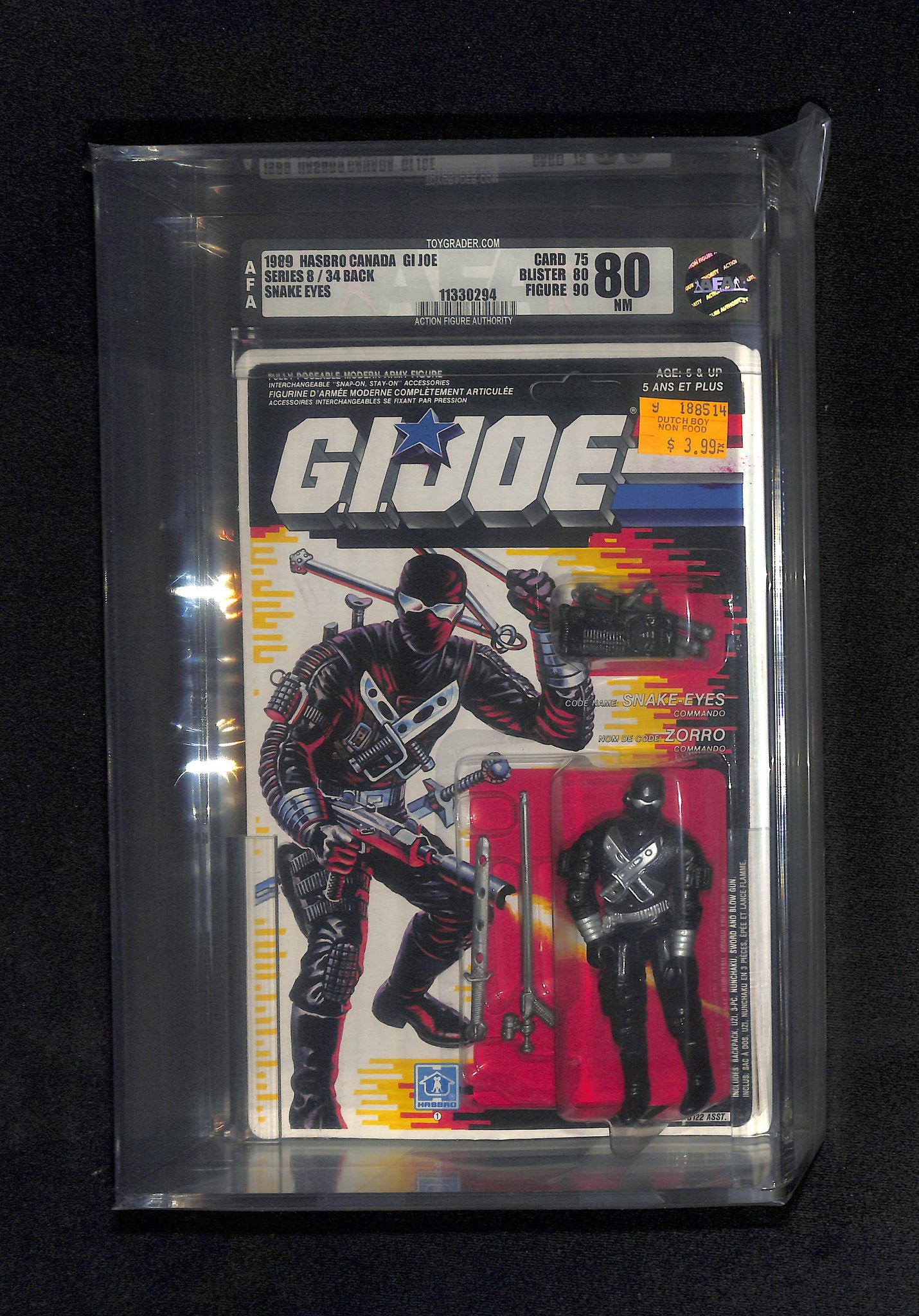 1989 Hasbro Canada GI Joe Series 8/34 Back Snake Eyes AFA 80 NM