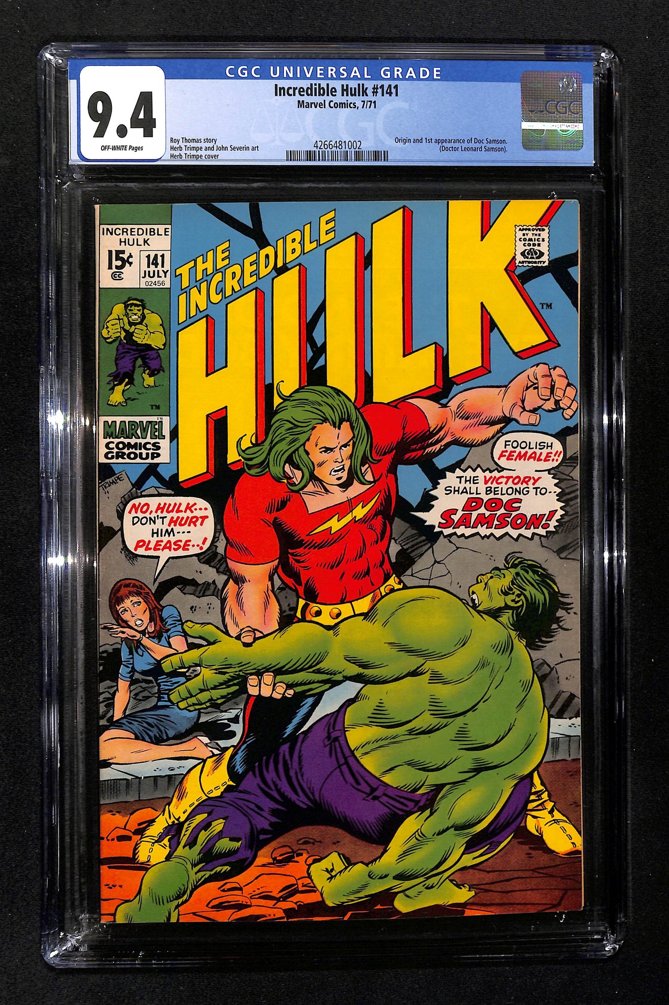 Incredible Hulk #141 CGC 9.4 Origin & 1st appearance of Doc Samson